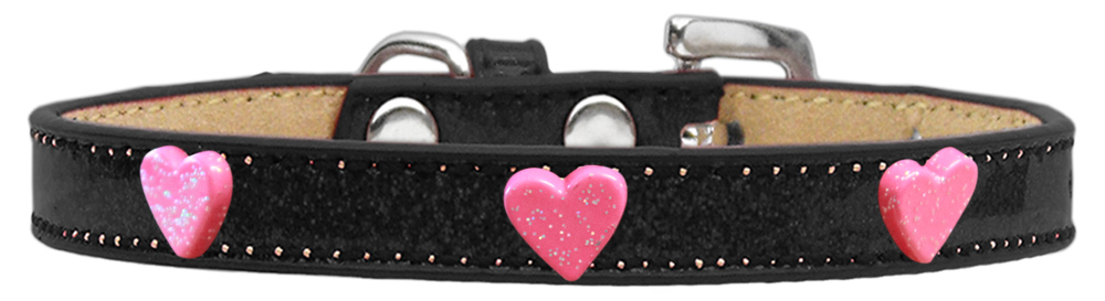Pink Glitter Heart Widget Dog Collar Black Ice Cream Size 12